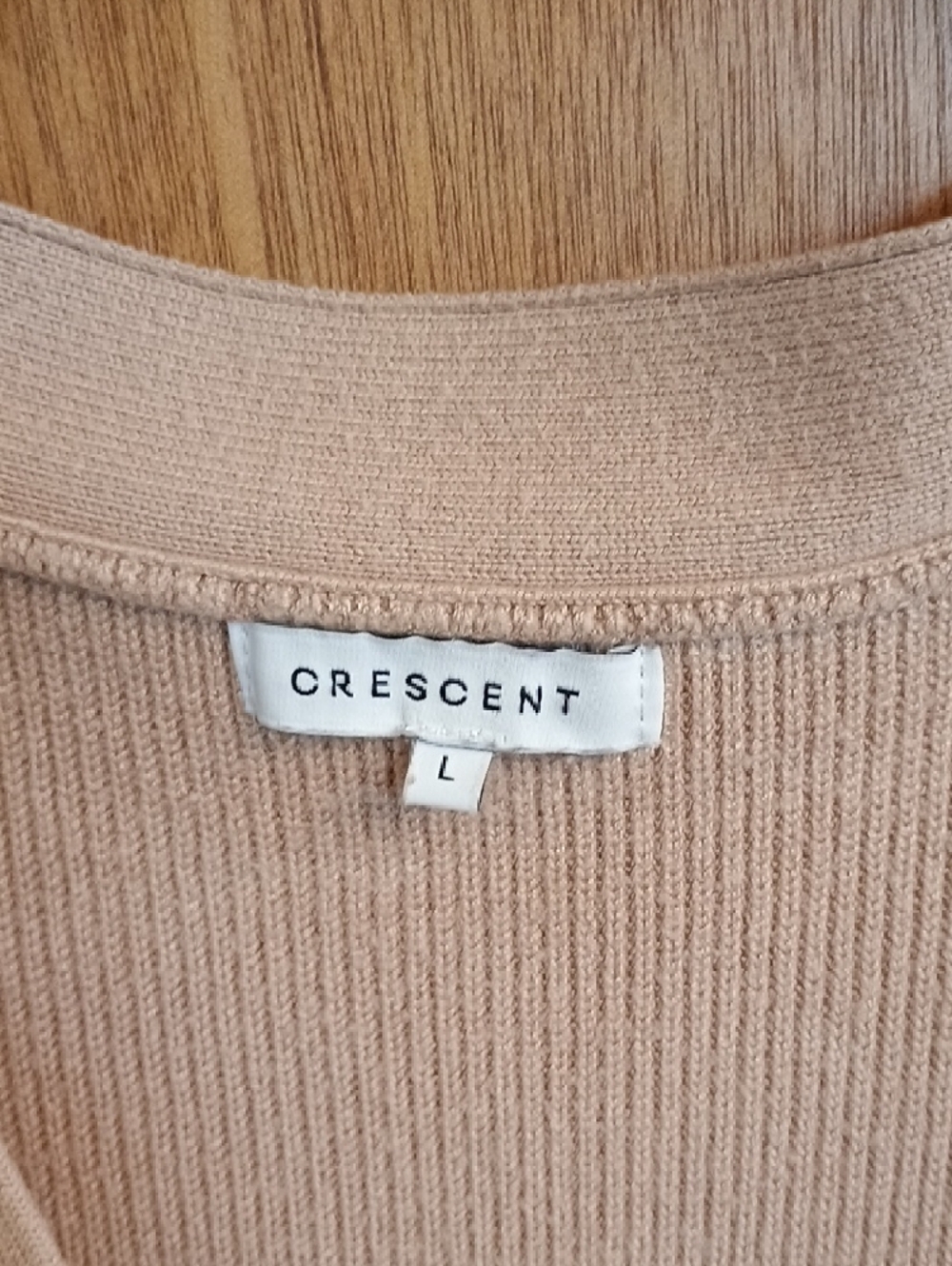 Crescent Beige V-Neck Button Ribbed Cardigan - Picture 2 of 5